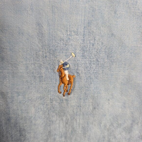 Mens Ralph Lauren Custom Fit Blue Denim Shirt Button-Up Long Sleeve Cotton XL - Picture 2 of 8